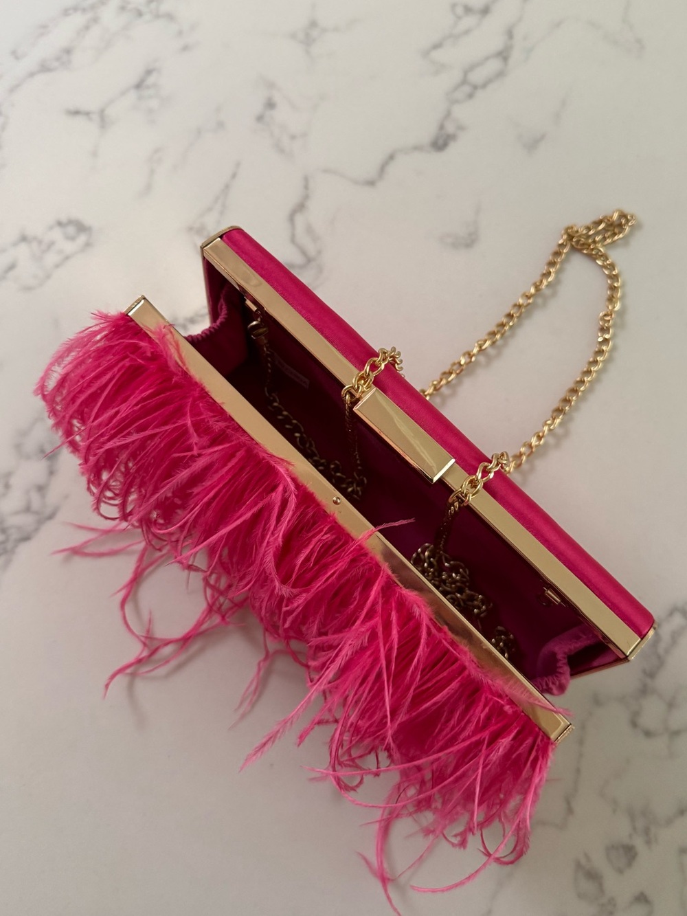 Feather Clutch - Pink / Gold - One Size